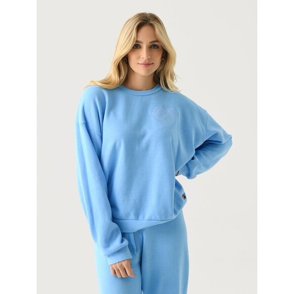 Aviator Nation Tops - Aviator Nation Glitter Heart Relaxed Crewneck Sweatshirt Blue Size XS New